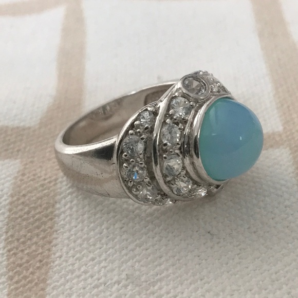 Sterling Chalcedony CZ Ring, Size 8 - Picture 2 of 7